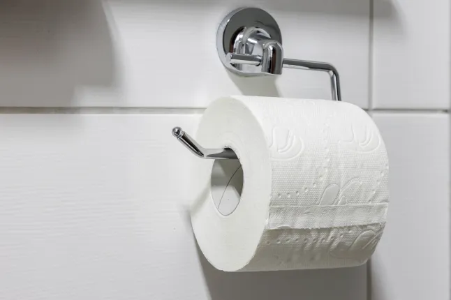 Porte-rouleau de papier toilette avec un nouveau rouleau de papier toilette (Photo : Getty Images)
