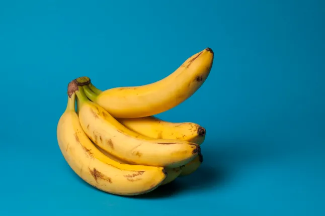 Un régime de bananes sur fond bleu.
